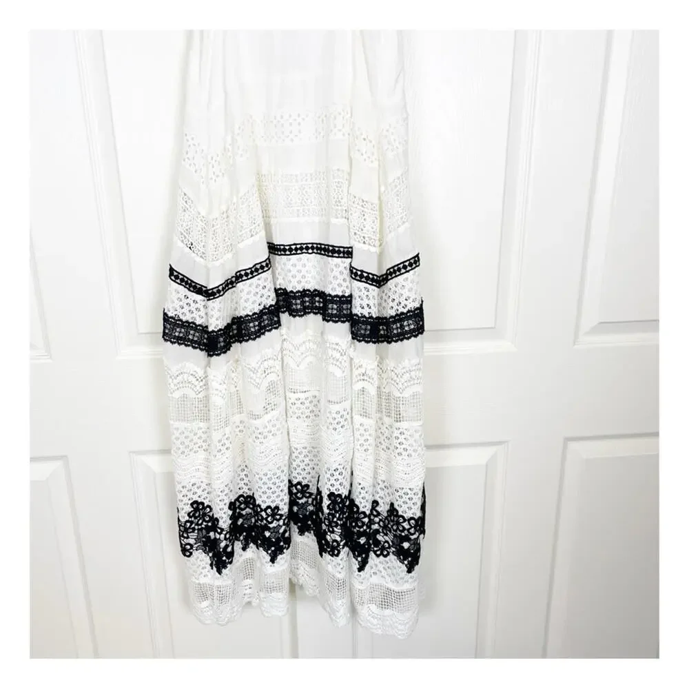 Anthropologie Crochet Lace Midi Dress Striped Boho Cottage NWT Sz XSP - Picture 8 of 11